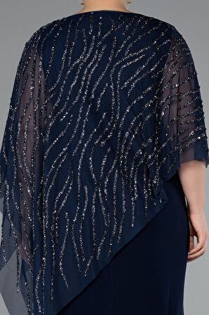 Taşlı Pelerinli Uzun Büyük Beden Abiye ABU5158