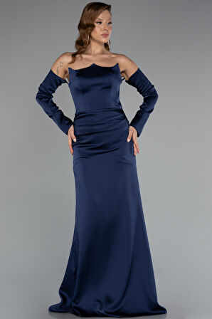 Straplez Kol Aksesuarlı Uzun Saten Abiye ABU5168