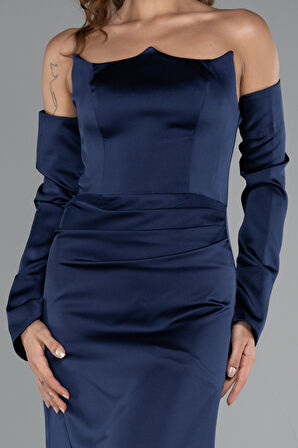 Straplez Kol Aksesuarlı Uzun Saten Abiye ABU5168