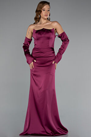 Straplez Kol Aksesuarlı Uzun Saten Abiye ABU5168