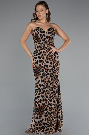 Straplez Uzun Empirme Baskı Abiye Elbise ABU5170