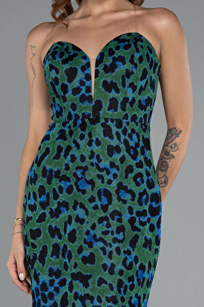 Straplez Uzun Empirme Baskı Abiye Elbise ABU5170