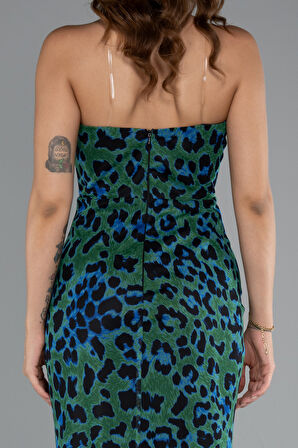 Straplez Uzun Empirme Baskı Abiye Elbise ABU5170