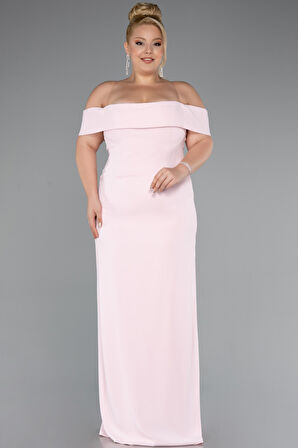 Kayık Yaka Uzun Büyük Beden Abiye Elbise ABU5174