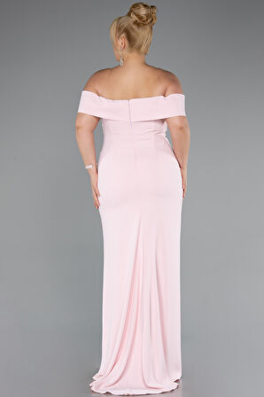 Kayık Yaka Uzun Büyük Beden Abiye Elbise ABU5174