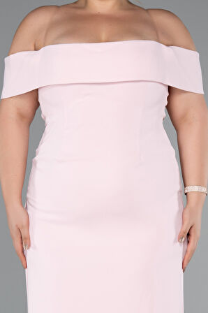 Kayık Yaka Uzun Büyük Beden Abiye Elbise ABU5174