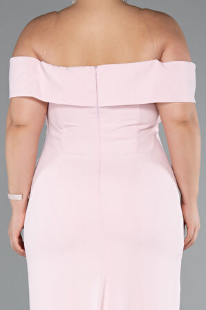 Kayık Yaka Uzun Büyük Beden Abiye Elbise ABU5174