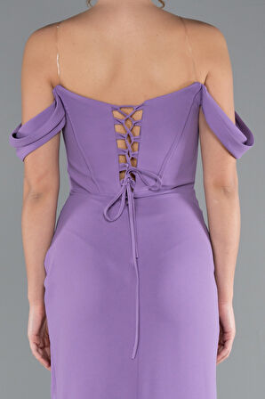 Taşlı Kayık Yaka Yırtmaçlı Uzun Abiye ABU5176