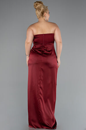 Straplez Yırtmaçlı Uzun Saten Büyük Beden Abiye ABU5179