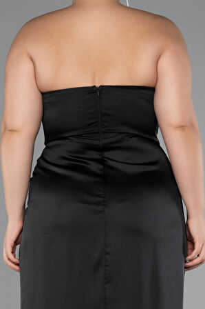 Straplez Yırtmaçlı Uzun Saten Büyük Beden Abiye ABU5179