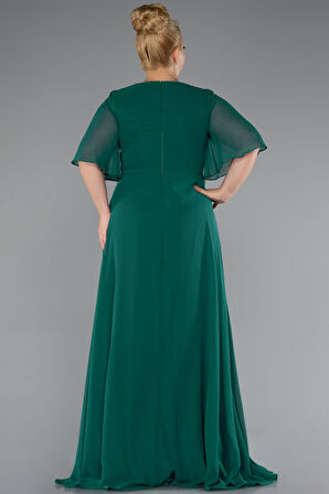 Kısa Kol V Yaka Uzun Şifon Büyük Beden Abiye ABU5180