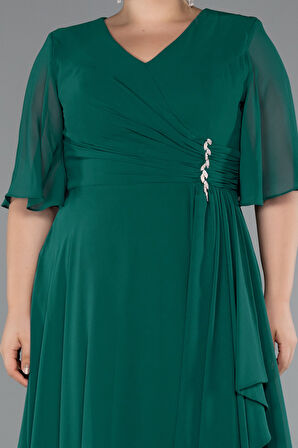 Kısa Kol V Yaka Uzun Şifon Büyük Beden Abiye ABU5180