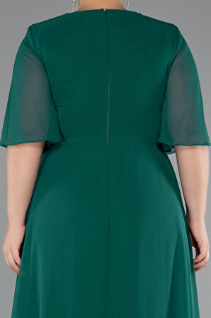 Kısa Kol V Yaka Uzun Şifon Büyük Beden Abiye ABU5180