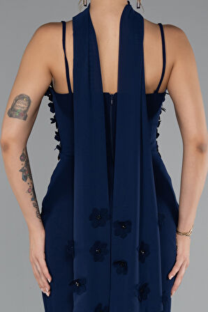 Askılı Üç Boyut Çiçekli Şallı Uzun Abiye Elbise ABU5181