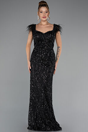 Kısa Kol V Yaka Taşlı Uzun Büyük Beden Abiye ABU5182