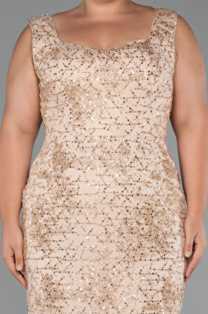 Kolsuz V Yaka Taşlı Uzun Büyük Beden Abiye ABU5190