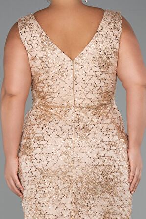 Kolsuz V Yaka Taşlı Uzun Büyük Beden Abiye ABU5190