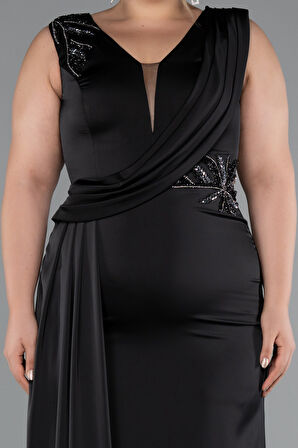 Kolsuz Kuyruklu Uzun Saten Büyük Beden Abiye ABU5193