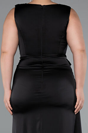 Kolsuz Kuyruklu Uzun Saten Büyük Beden Abiye ABU5193