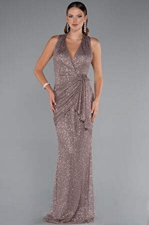 Göğüs Ve Sırt Dekolteli Uzun Pullu Abiye ABU5209