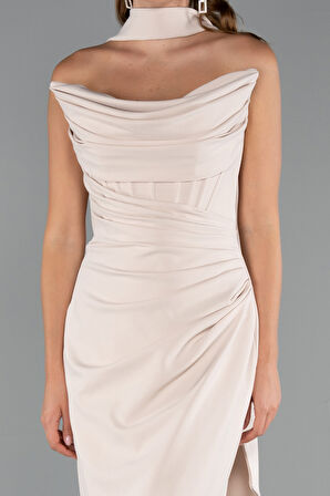 Straplez Balen Korse Şallı Uzun Abiye Elbise ABU5216