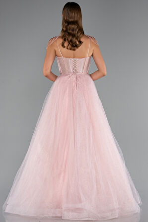 Taşlı Yaka Aksesuarlı Uzun Simli Nişanlık ABU5220