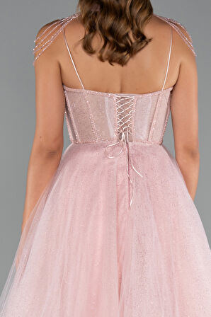 Taşlı Yaka Aksesuarlı Uzun Simli Nişanlık ABU5220