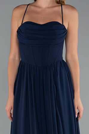 Sırt Ve Bacak Dekolteli Uzun Şifon Abiye ABU5223