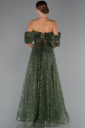 Kayık Yaka Saten Peplum Kesim Uzun Şifon Abiye ABU5226