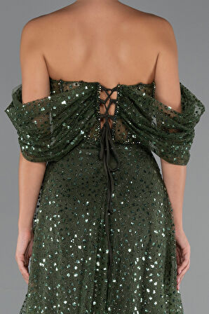 Kayık Yaka Saten Peplum Kesim Uzun Şifon Abiye ABU5226