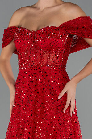 Kayık Yaka Saten Peplum Kesim Uzun Şifon Abiye ABU5226