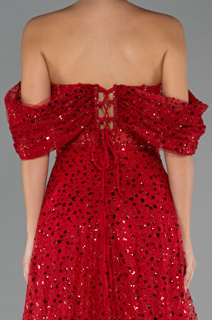 Kayık Yaka Saten Peplum Kesim Uzun Şifon Abiye ABU5226