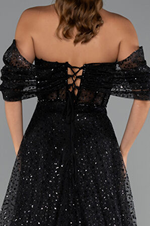 Kayık Yaka Saten Peplum Kesim Uzun Şifon Abiye ABU5226