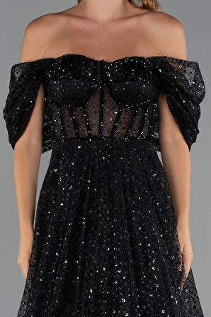 Kayık Yaka Saten Peplum Kesim Uzun Şifon Abiye ABU5226