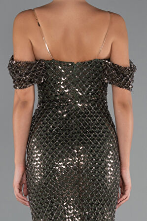 Kayık Yaka Taşlı Uzun Balık Abiye Elbise ABU5239