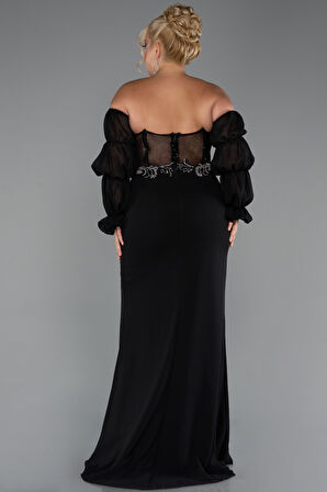 Taşlı Straplez Uzun Şifon Büyük Beden Abiye ABU5242