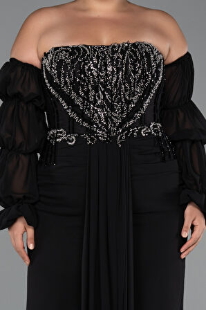 Taşlı Straplez Uzun Şifon Büyük Beden Abiye ABU5242