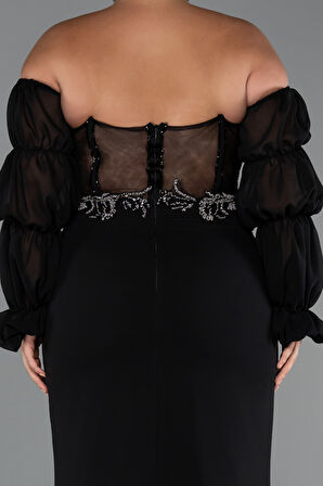 Taşlı Straplez Uzun Şifon Büyük Beden Abiye ABU5242