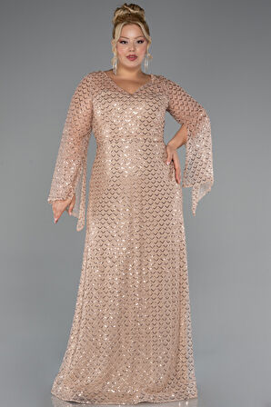 Uzun Kol V Yaka Boncuklu Büyük Beden Abiye ABU5243