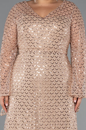 Uzun Kol V Yaka Boncuklu Büyük Beden Abiye ABU5243