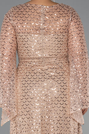 Uzun Kol V Yaka Boncuklu Büyük Beden Abiye ABU5243