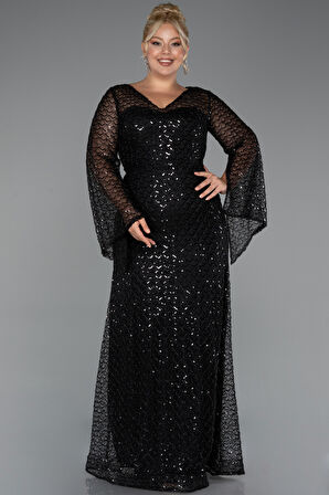 Uzun Kol V Yaka Boncuklu Büyük Beden Abiye ABU5243