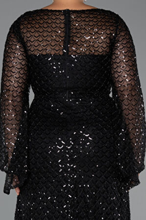 Uzun Kol V Yaka Boncuklu Büyük Beden Abiye ABU5243