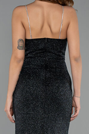 Göğüs Drapeli Bacak Dekolteli Uzun Simli Abiye ABU5245