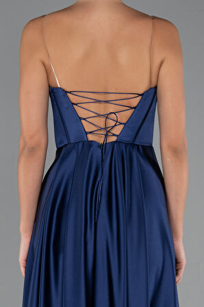 Straplez Yırtmaçlı Cut Out Uzun Saten Abiye ABU5246