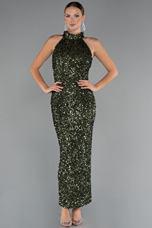 Halter Yaka Midi Pul Payet Abiye Elbise ABU5247