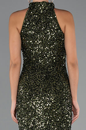 Halter Yaka Midi Pul Payet Abiye Elbise ABU5247