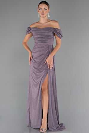 Kayık Yaka Bacak Dekolteli Uzun Simli Abiye ABU5250