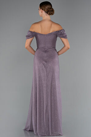 Kayık Yaka Bacak Dekolteli Uzun Simli Abiye ABU5250