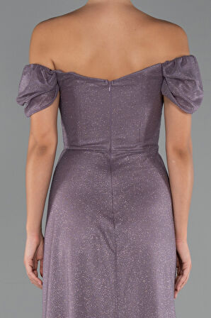 Kayık Yaka Bacak Dekolteli Uzun Simli Abiye ABU5250